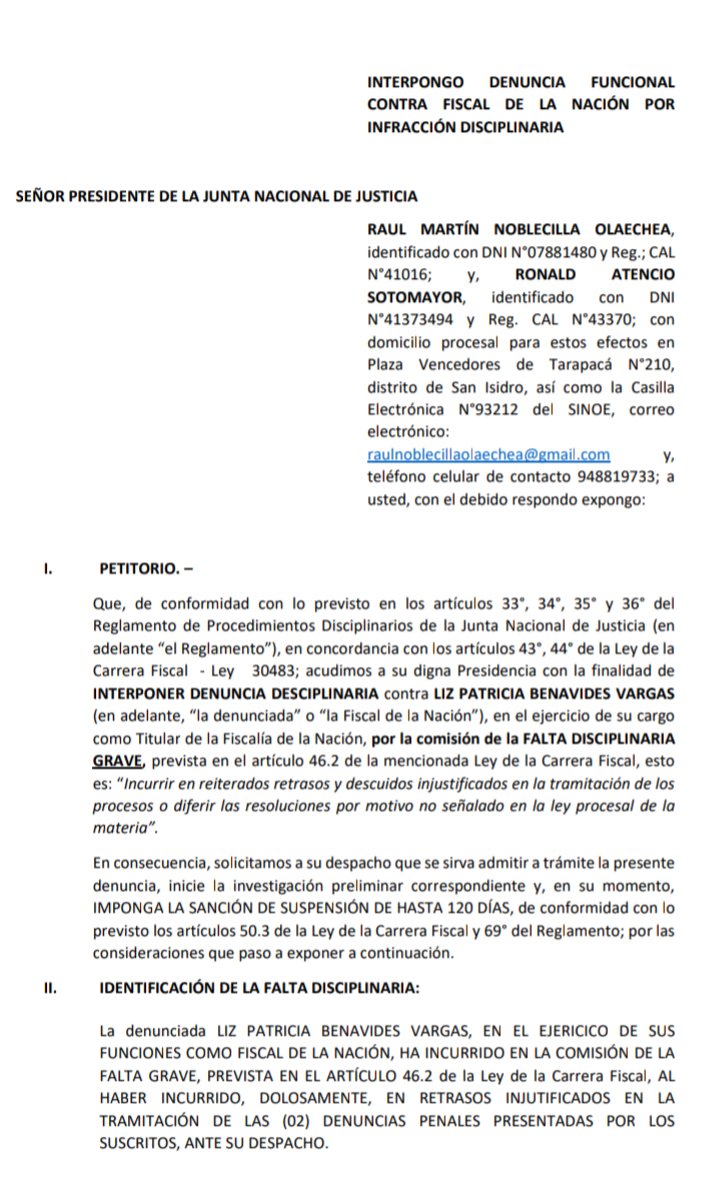 Abogados de Guillermo Bermejo presentan una nueva denuncia contra Patricia  Benavides ante la JNJ - Infobae
