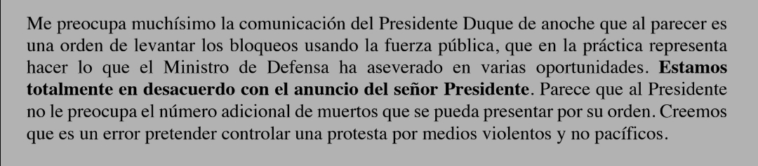 The president ordered the deployment of the public force to unblock the roads already immobilized for 21 days.  Photo: Liberal Party Statement