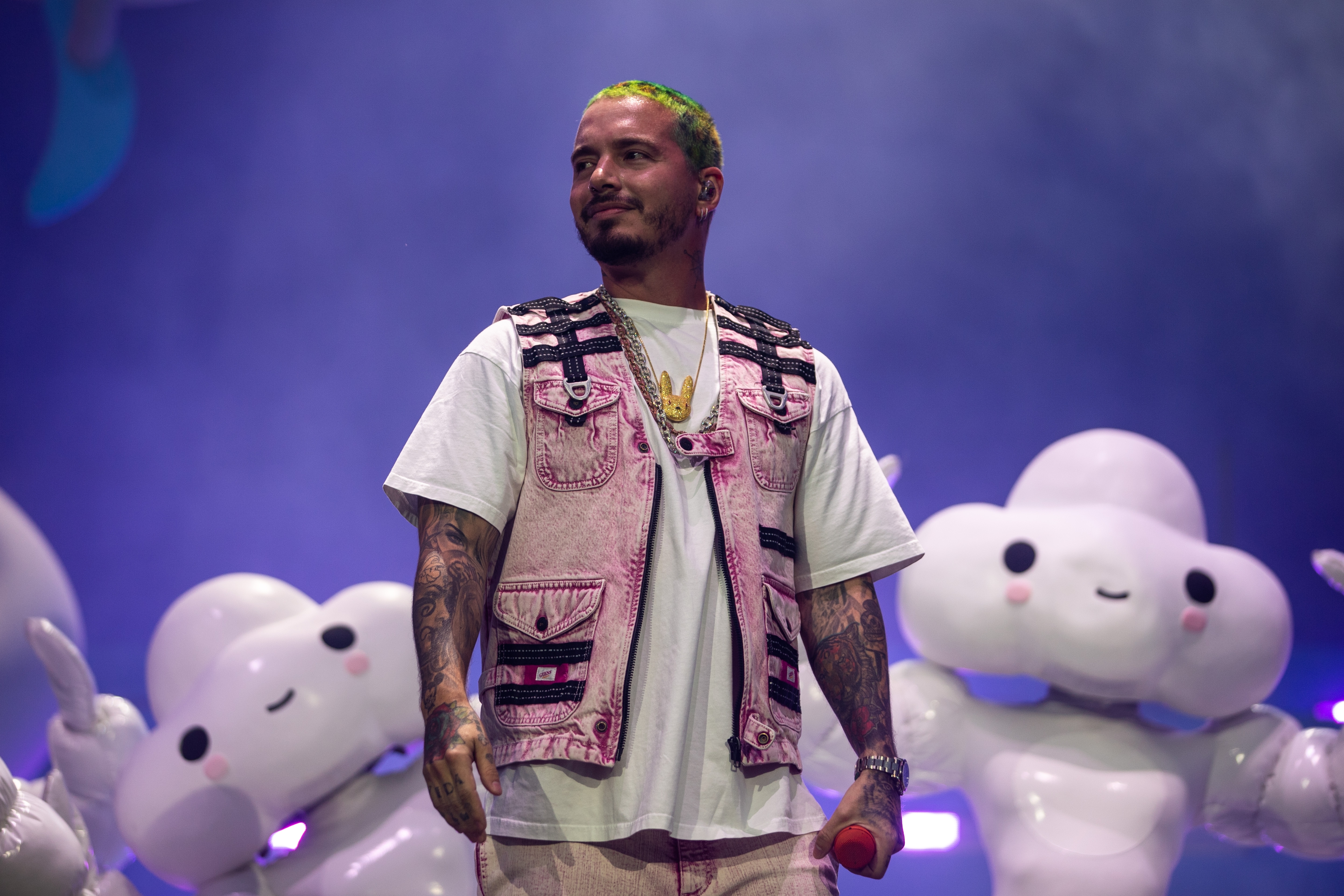 April 21, 2019 - Indio, California, United States: J Balvin performs on stage during Weekend 2 of the Coachella Valley Music and Arts Festival at the Empire Polo Club on Saturday, April 20, 2019 in Indio, Calif. (Kent Nishimura / Los Angeles Times/Polaris)