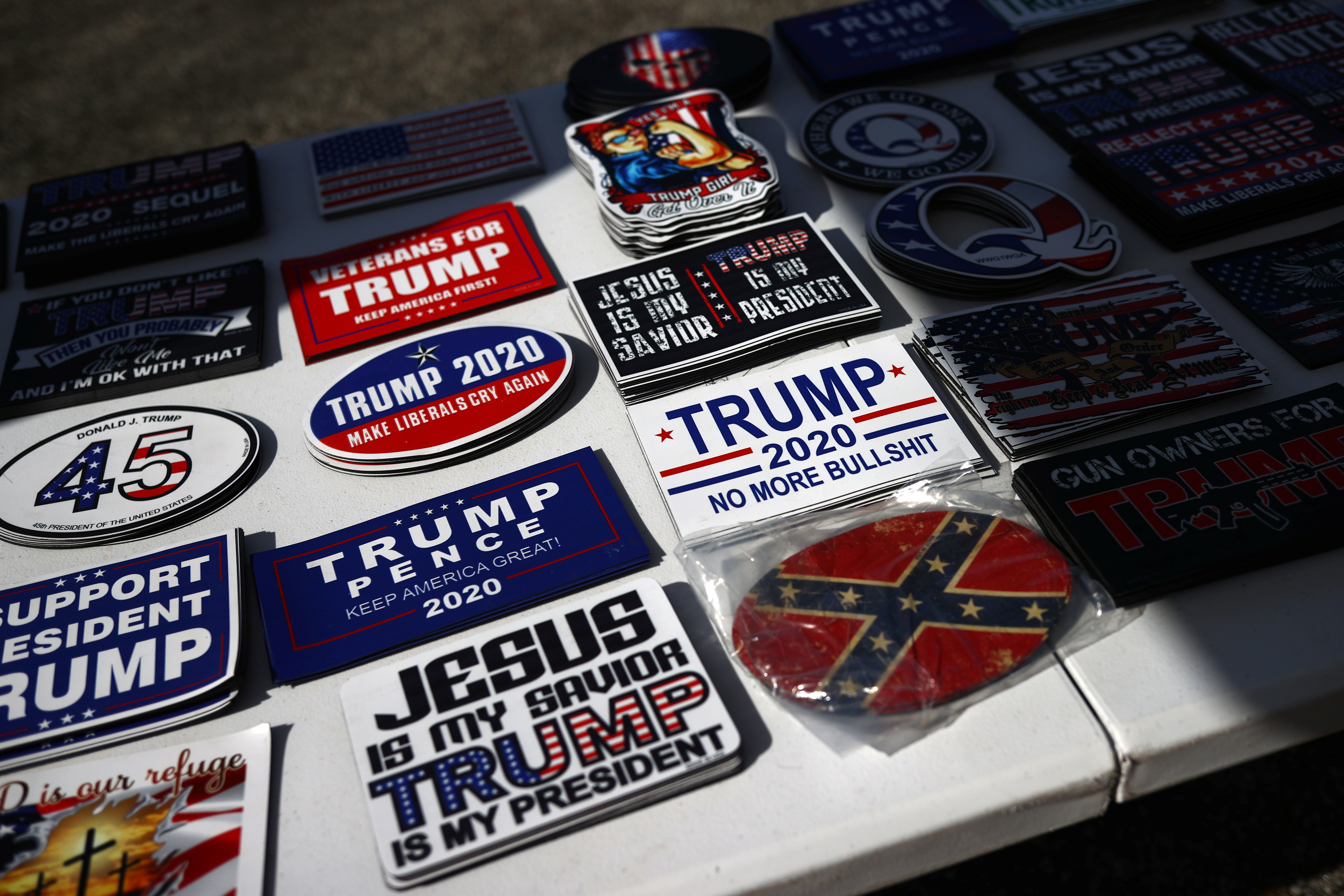 Memorabilias for sale during a campaign rally by U.S. President Donald Trump at Hickory Regional Airport in Hickory, North Carolina U.S., November 1, 2020. REUTERS/Hannah McKay