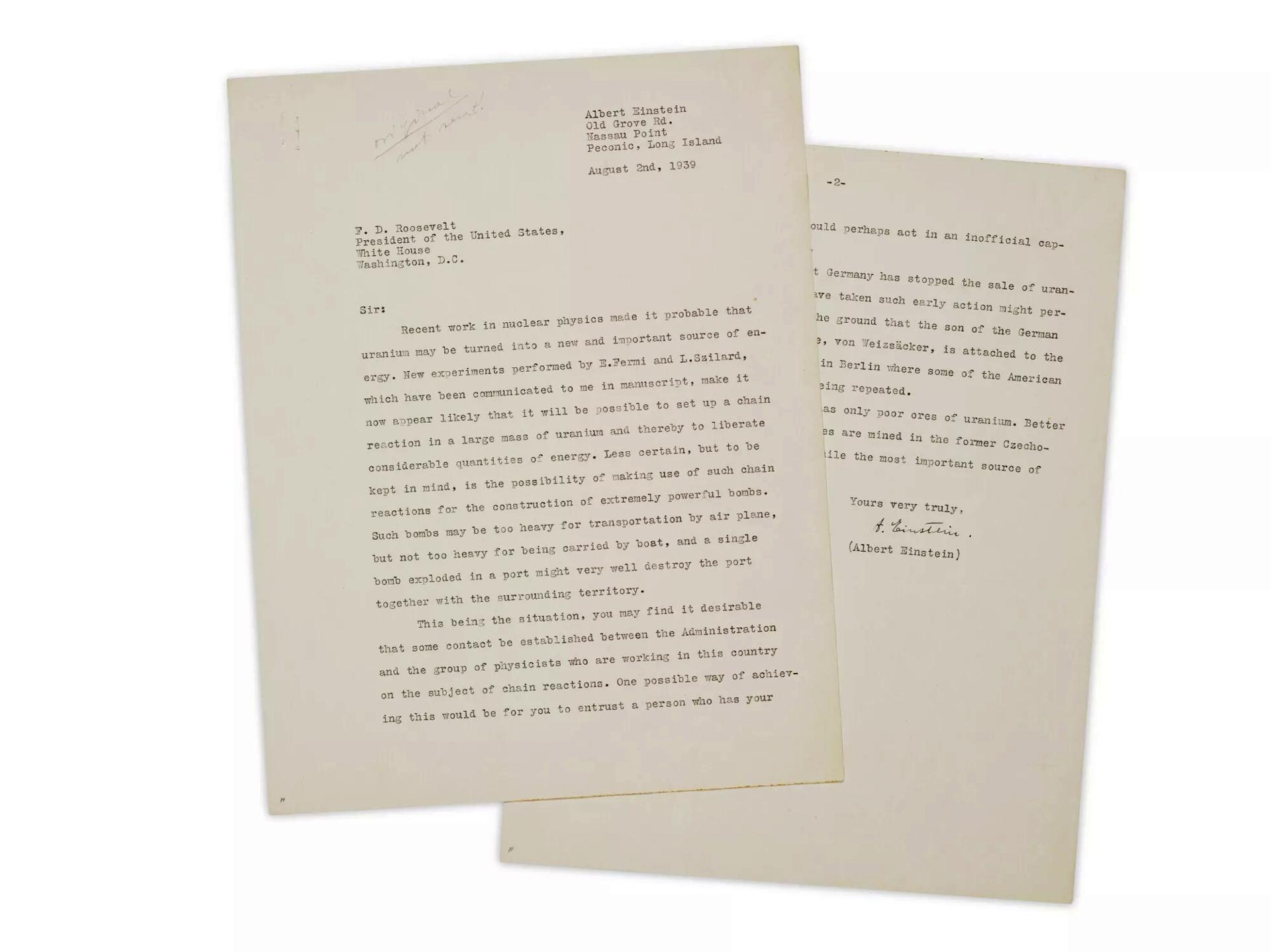 Una histórica carta de Einstein a Roosevelt alertando sobre la amenaza Nazi  se vendió en USD 4 millones - Infobae