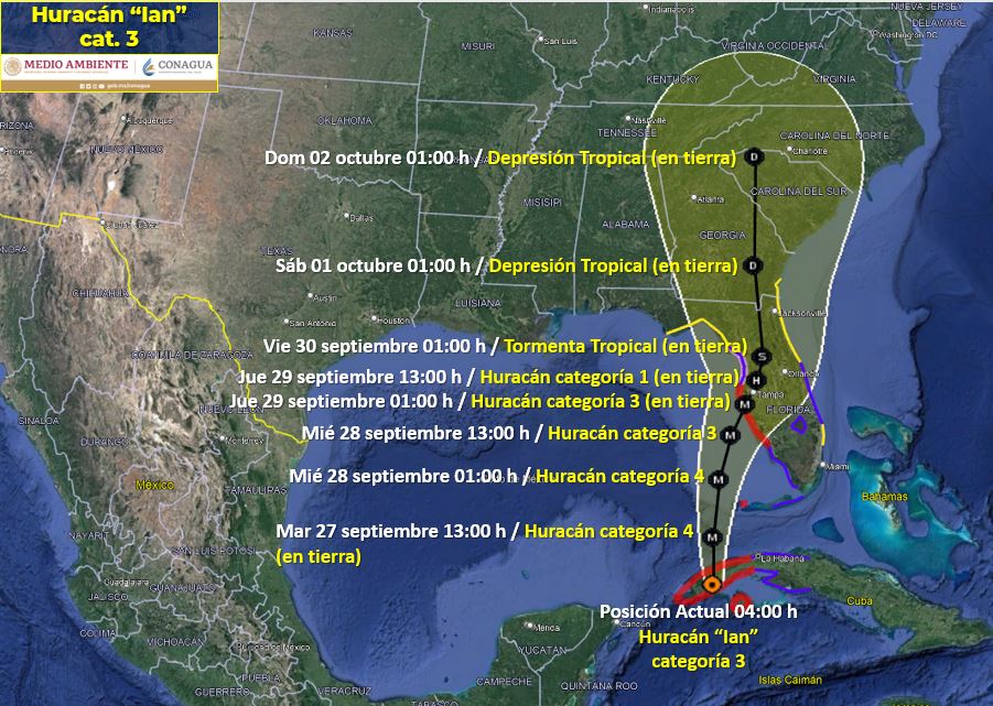 Climate And Path Of Hurricane Ian In Mexico For September 27, 2022.  Photo: Clima Conagua