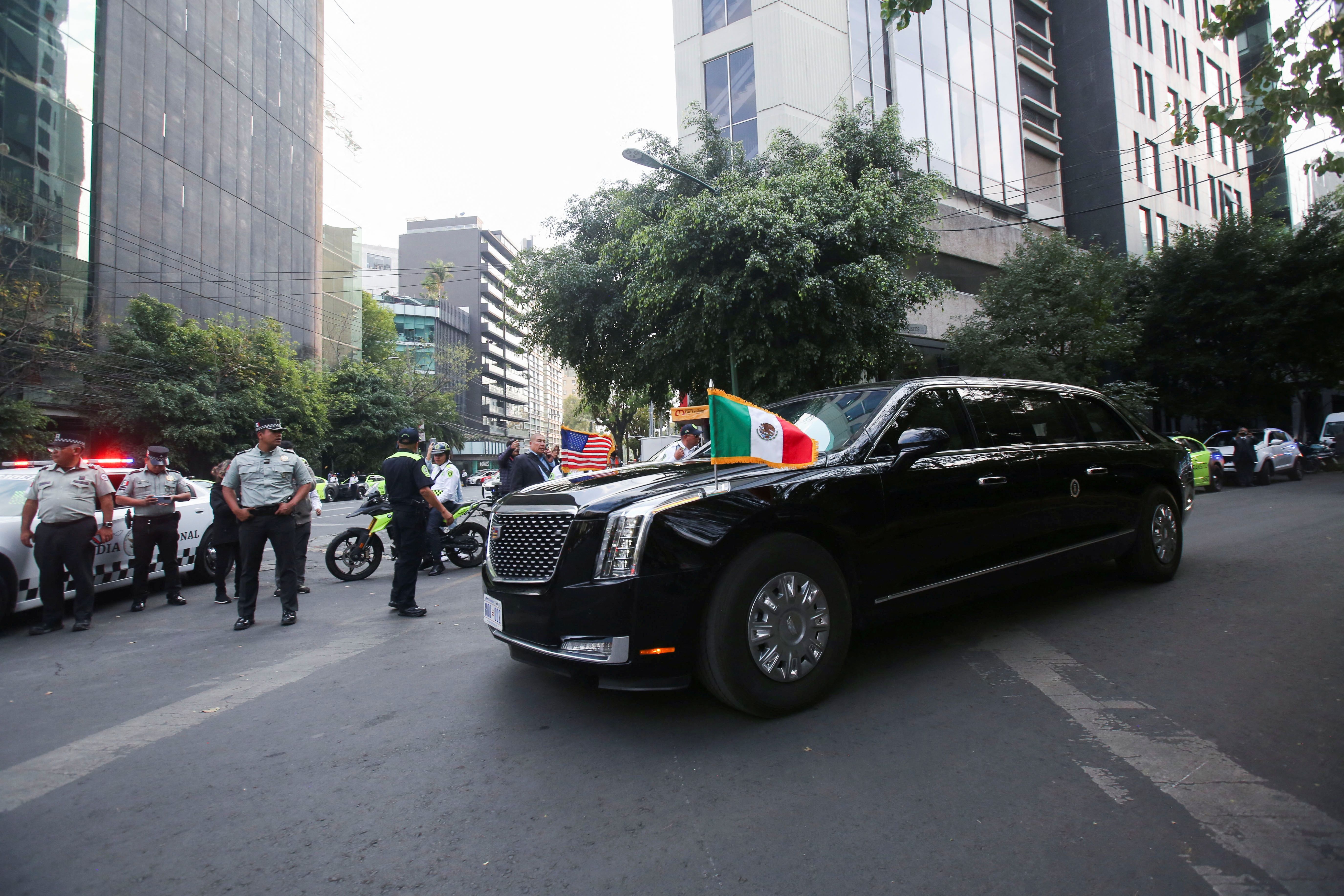 The motorcade of US President Joe Biden leaves his hotel towards the National Palace to attend the North American Leaders' Summit in Mexico City, Mexico January 9, 2023 REUTERS/Quetzalli Niche-Ha