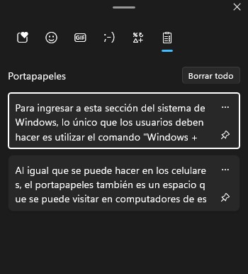 Portapapeles en Windows 11. (Captura)