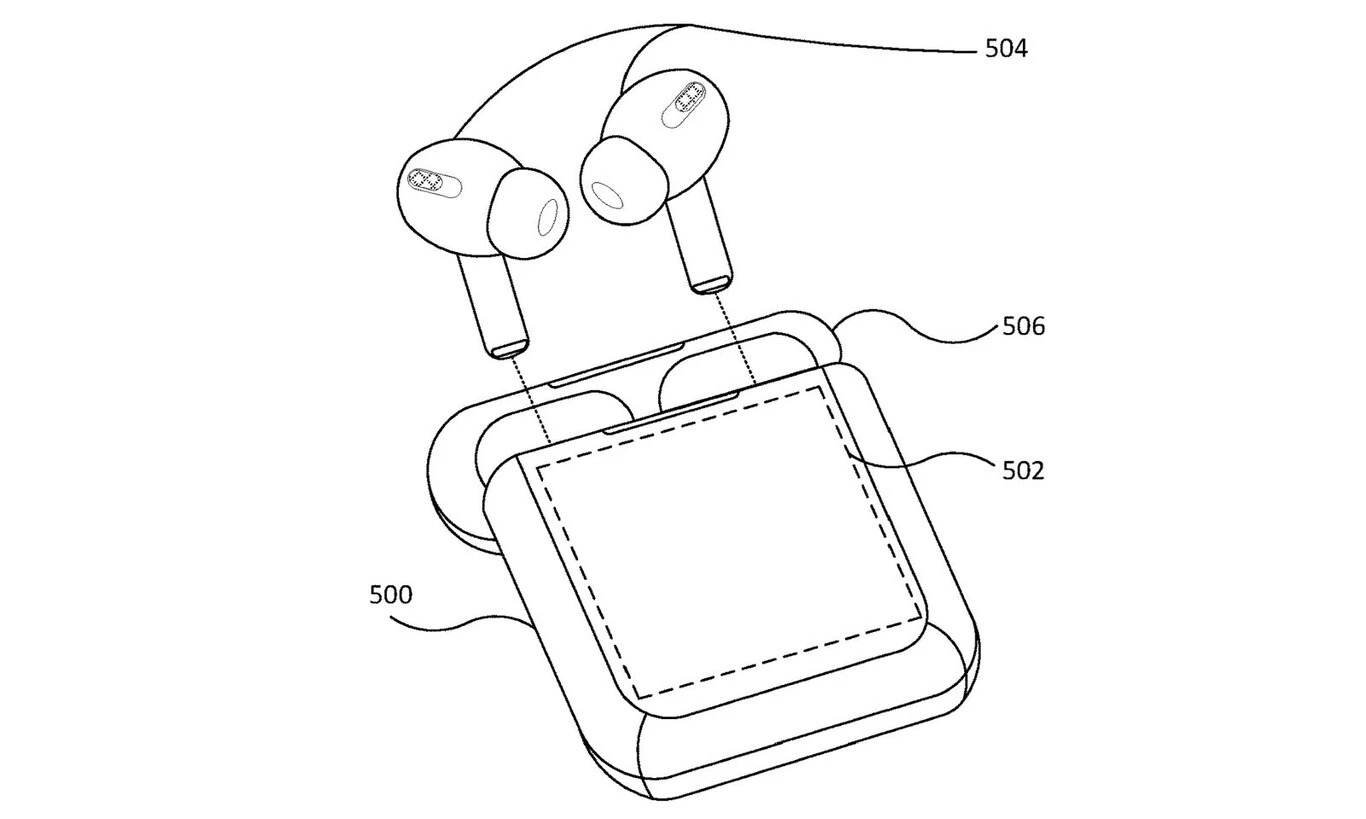 Apple registró la patente de un modelo de AirPods que incluyen una pantalla en su estuche para controlar la reproducción de audio. (Applesfera)