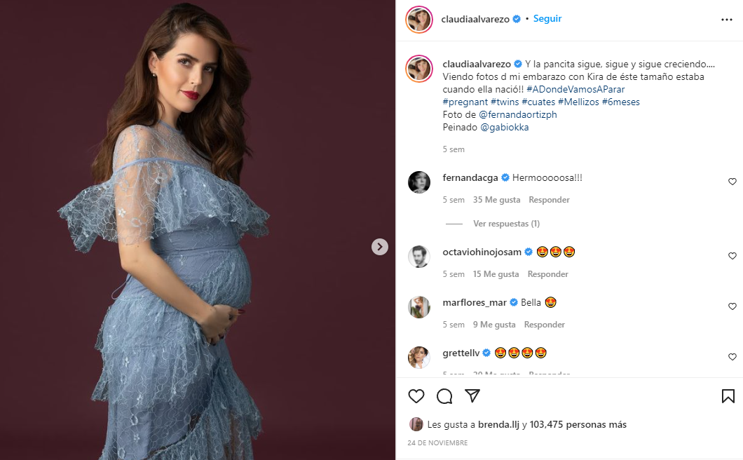 Claudia Álvarez presume su segundo embarazo Foto: Instagram/@claudiaalvarezo