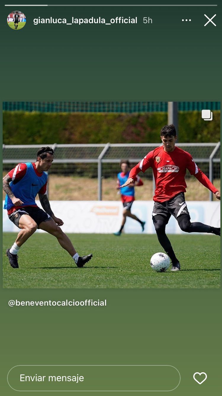 Gianluca Lapadula en el entrenamiento previo al duelo contra SPAL. | Foto: Instagram Gianluca Lapadula