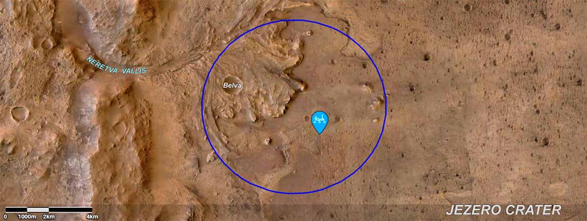 Lugar donde aterrizó el rover en el cráter Jezero (NASA)