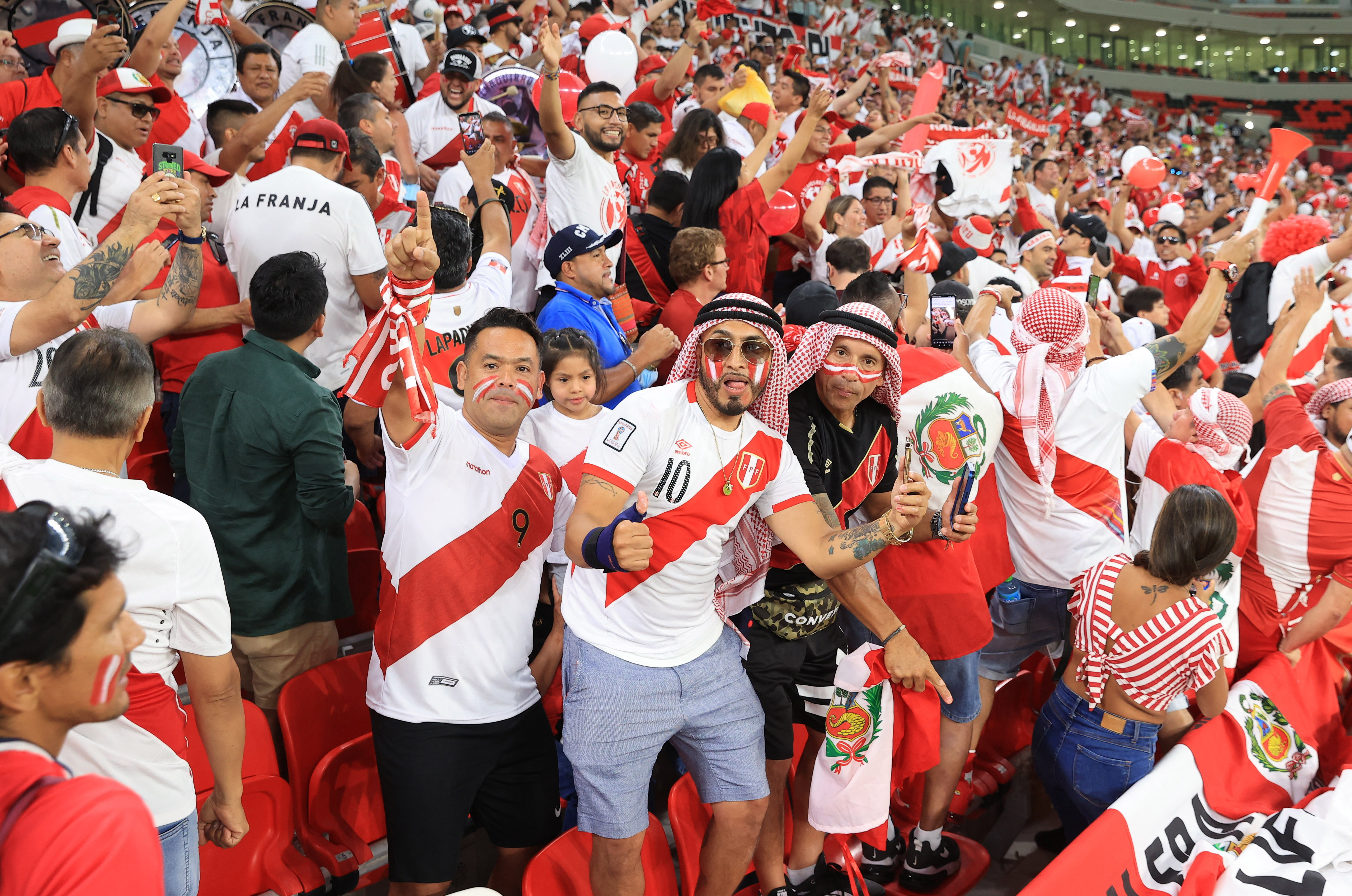 Soccer Football - FIFA World Cup Qualifier - Australia v Peru - Al Rayyan Stadium, Al Rayyan, Qatar - June 13, 2022 Peru fans are seen in the stands before the match REUTERS/Mohammed Dabbous
