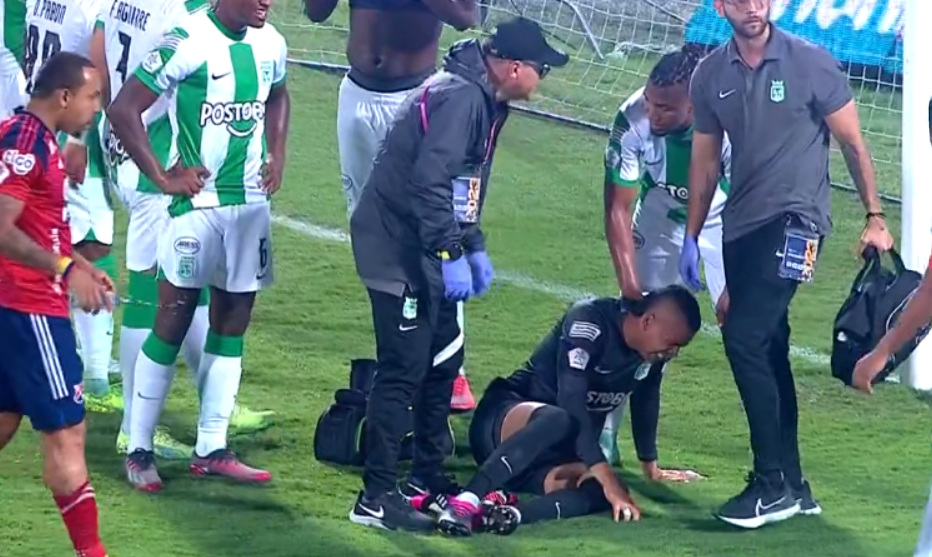 Kevin Mier se lesionó en el partido de Nacional contra Medellín. Captura de video Win Sports