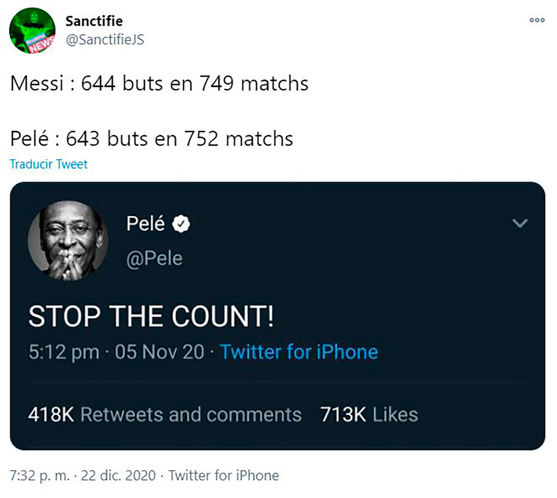 "¡Paren la cuenta!", el tuit recuperado de Pelé en forma de meme para la ocasión 