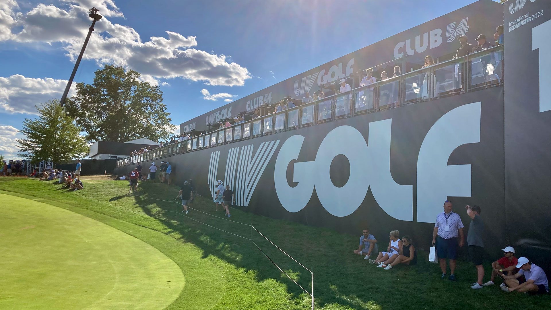 Fans at the 18th hole at the LIV Invitational on Saturday in Bedminster, New Jersey