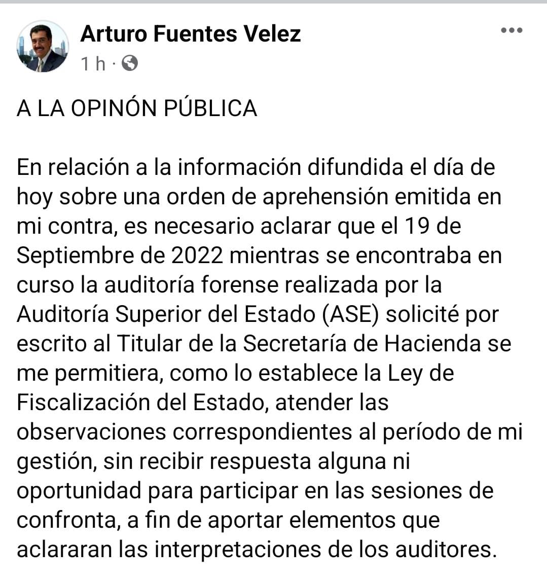 En su cuenta de Facebook, Arturo Fuentes Vélez escribió un comunicado a la opinión pública, donde negó “categóricamente” las acusaciones


(captura de pantalla: Facebook/ Arturo Fuentes Velez)