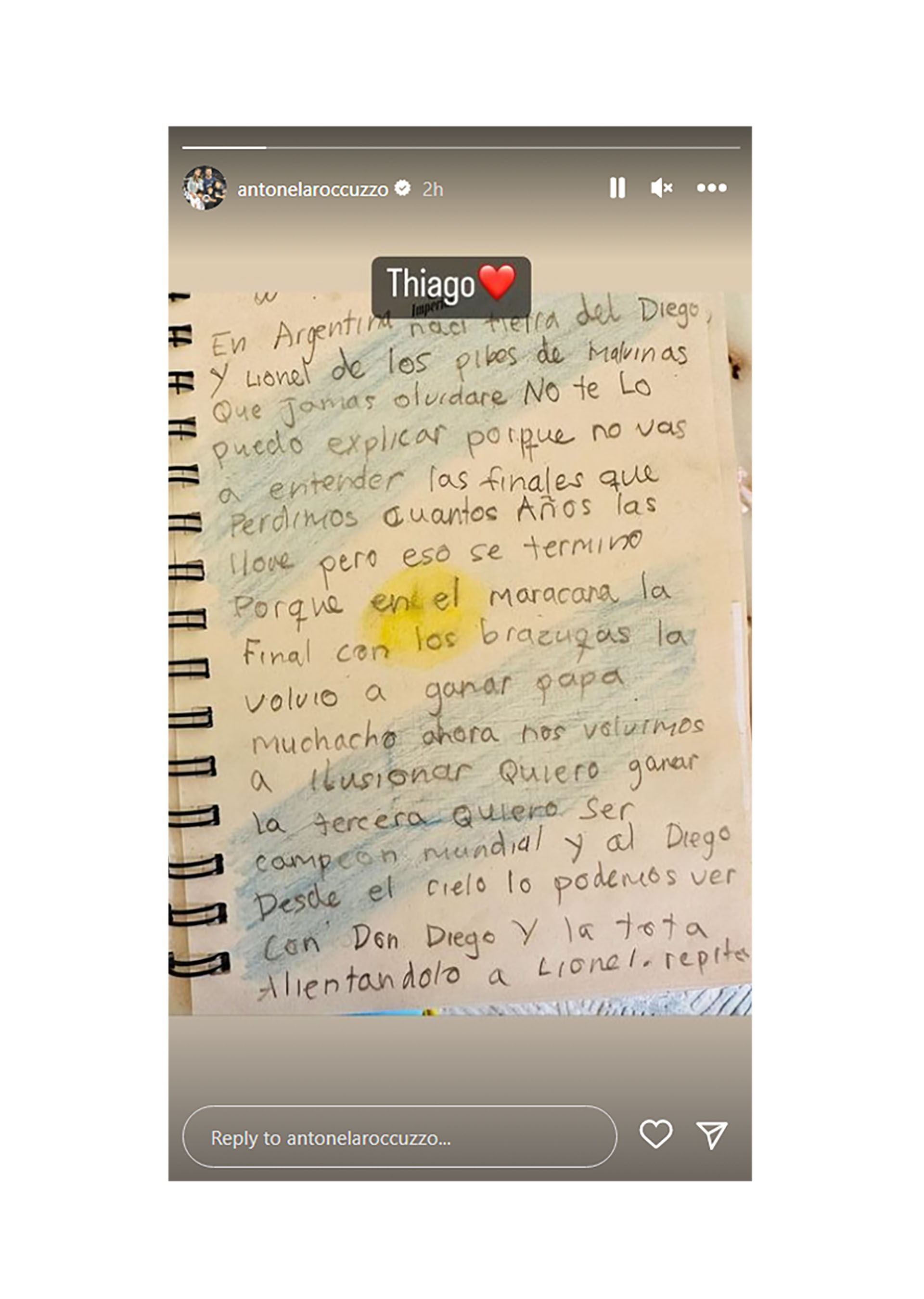 La storie de Antonela Roccuzzo con la canción escrita por Thiago Messi que es furor en las redes sociales. 