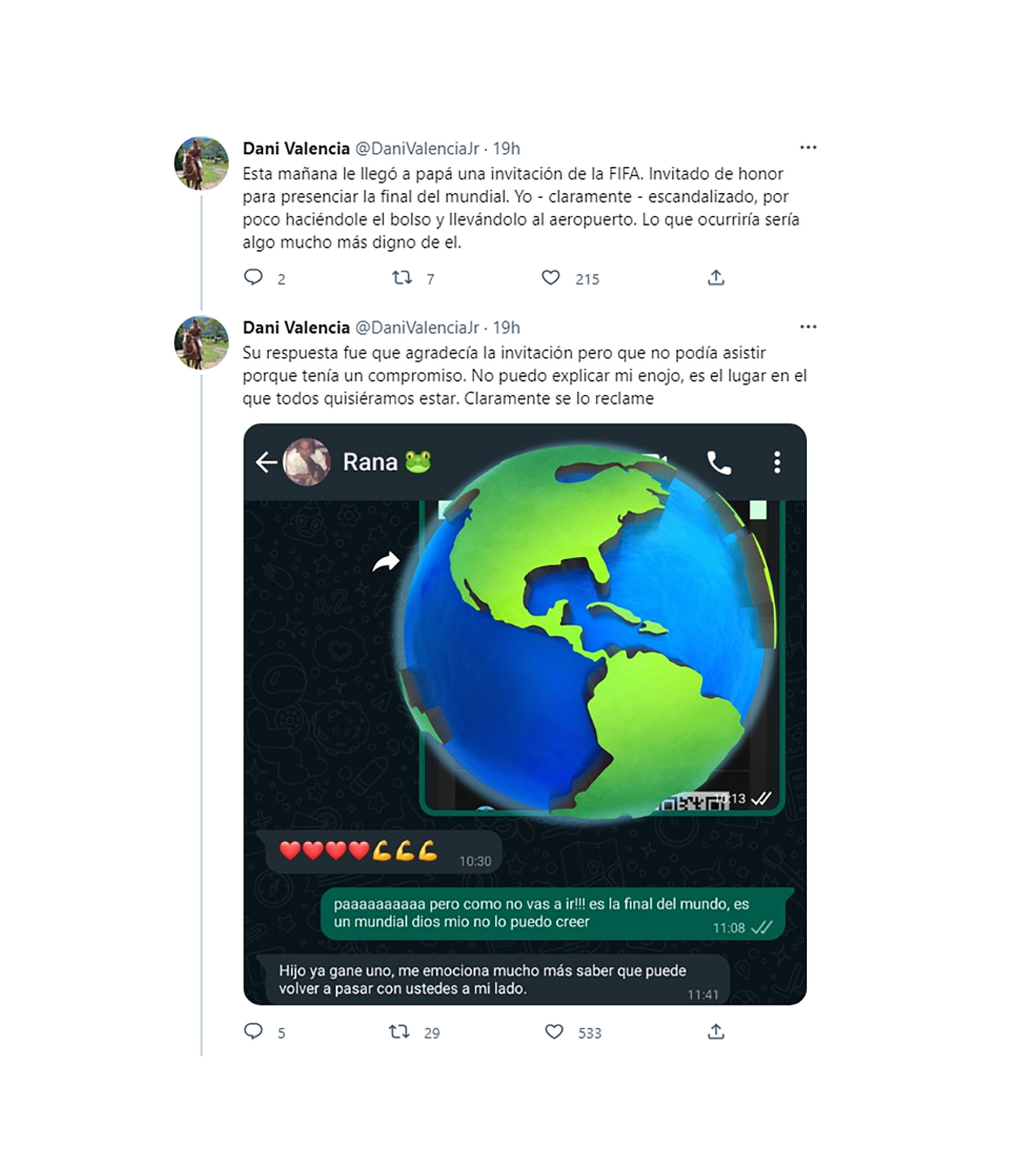El chat de Whatsapp entre Daniel Valencia y su hijo