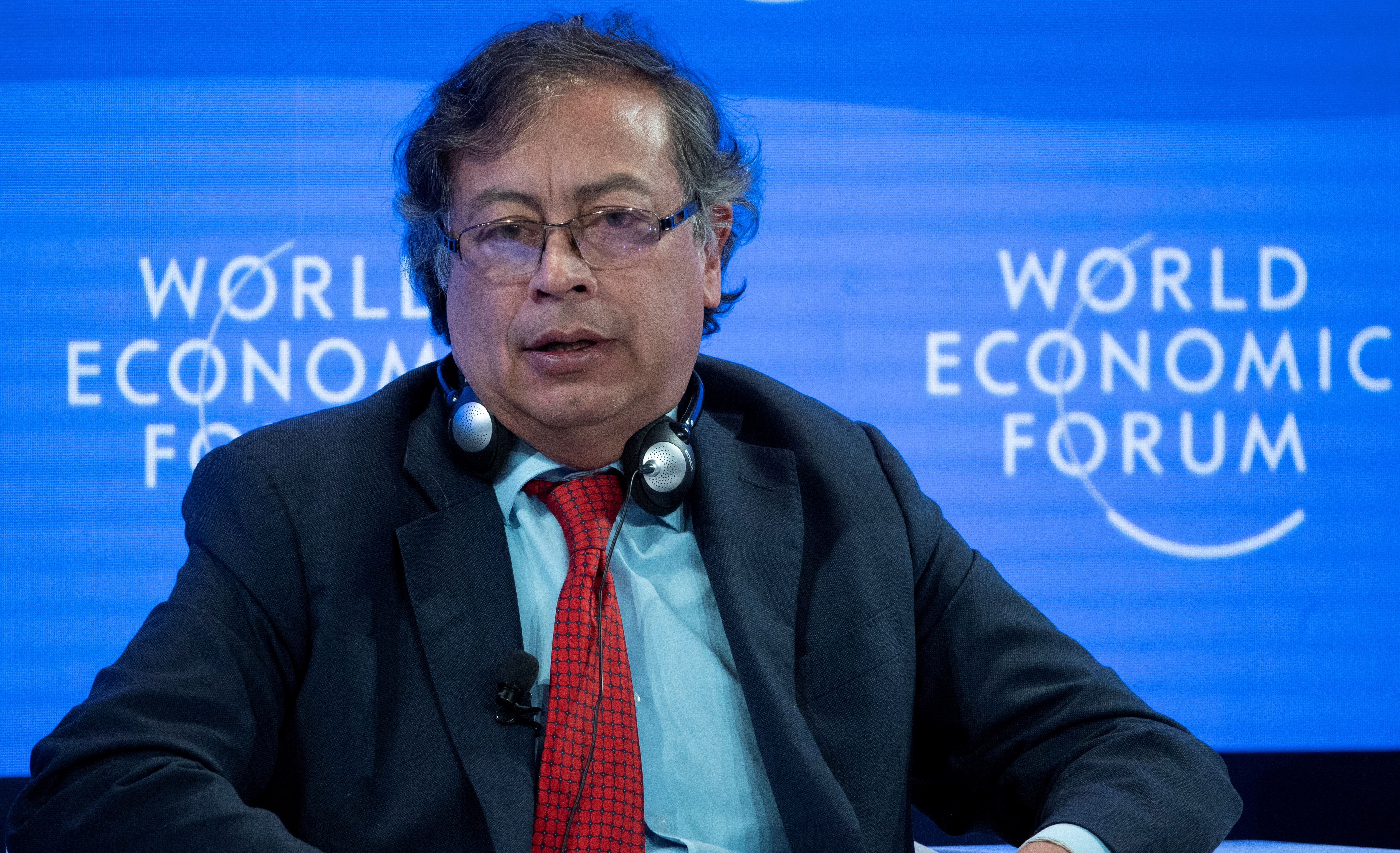 FILE PHOTO: Colombia's President Gustavo Petro attends the session "Leadership for Latin America" during the World Economic Forum (WEF) 2023 in Davos, Switzerland, January 18, 2023. REUTERS/Arnd Wiegmann/File Photo
