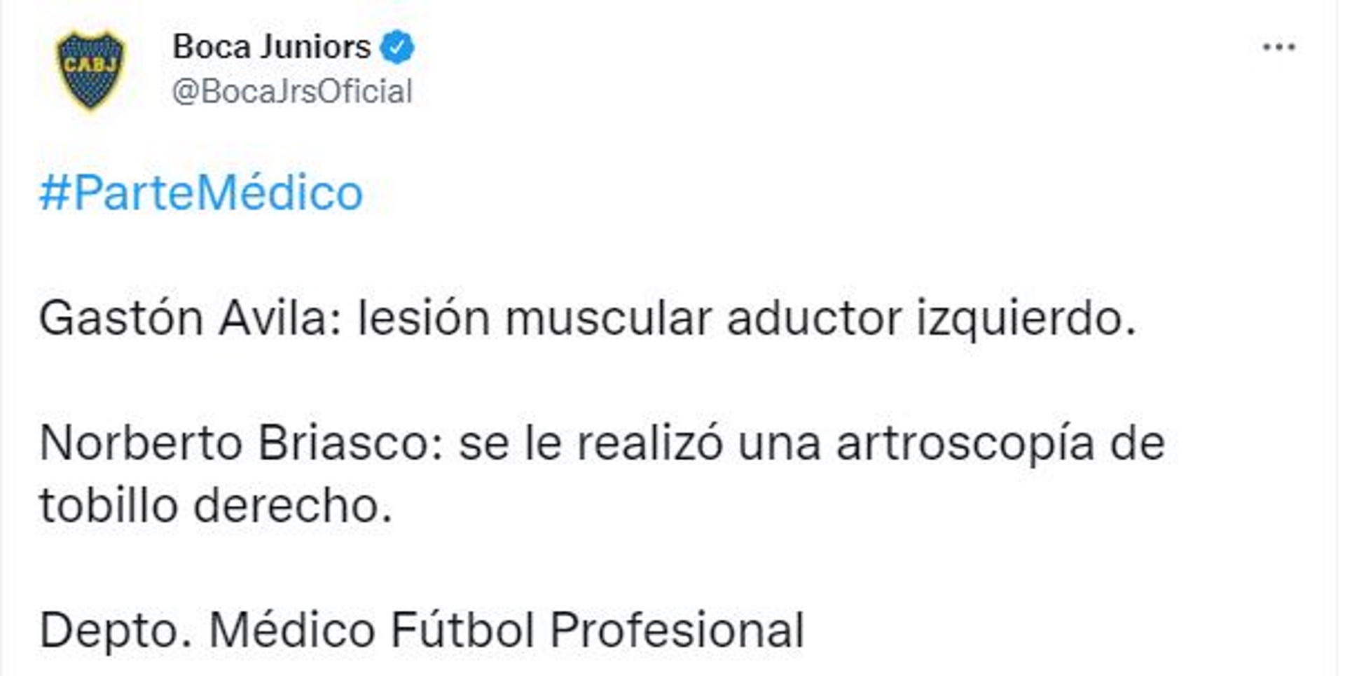 Il Boca Juniors ha confermato l'infortunio di Gastón Ávila
