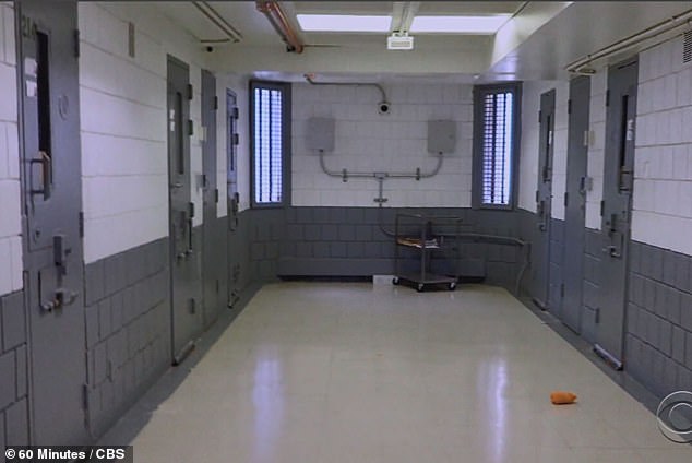 El pasillo de las celdas del Metropolitan Correctional Center de Manhattan. En el fondo puede verse la cámara con el cual podía monitorearse de forma general las puertas. Esa noche no funcionaron y los guardias que debían observar los movimientos de cada una de los lugares cada 30 minutos no visitaron al preso más famoso (Gentileza 60 Minutes/CBS)
