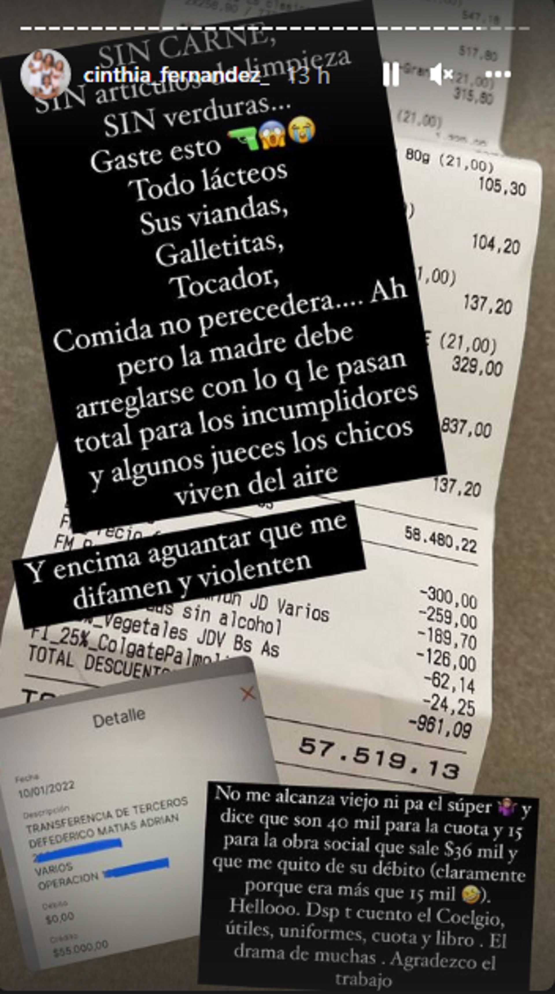 Cinthia Fernández comparó la cuota alimentaria que le pasa Matías  Defederico con la compra del supermercado: “No me alcanza” - Infobae