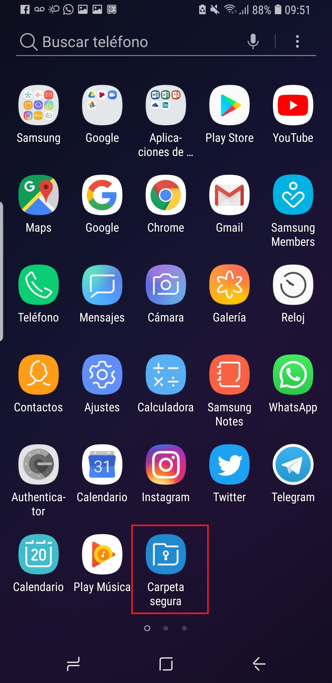La opción Carpeta Segura está disponible para algunos modelos de Samsung y se ve con ese ícono en la pantalla de inicio.
