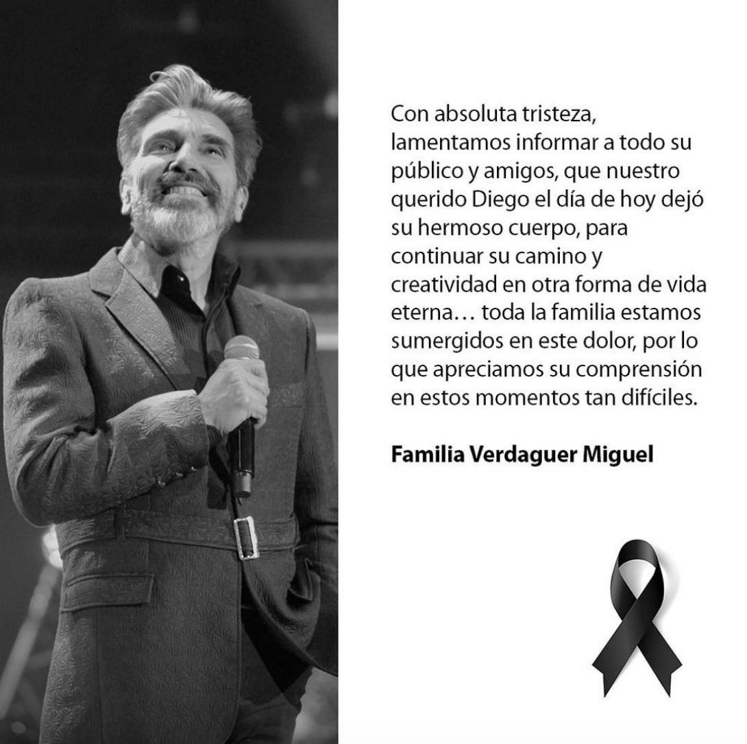 Así se comunicó el fallecimiento de Diego Verdaguer (Foto: Instagram/@diegoverdaguer)