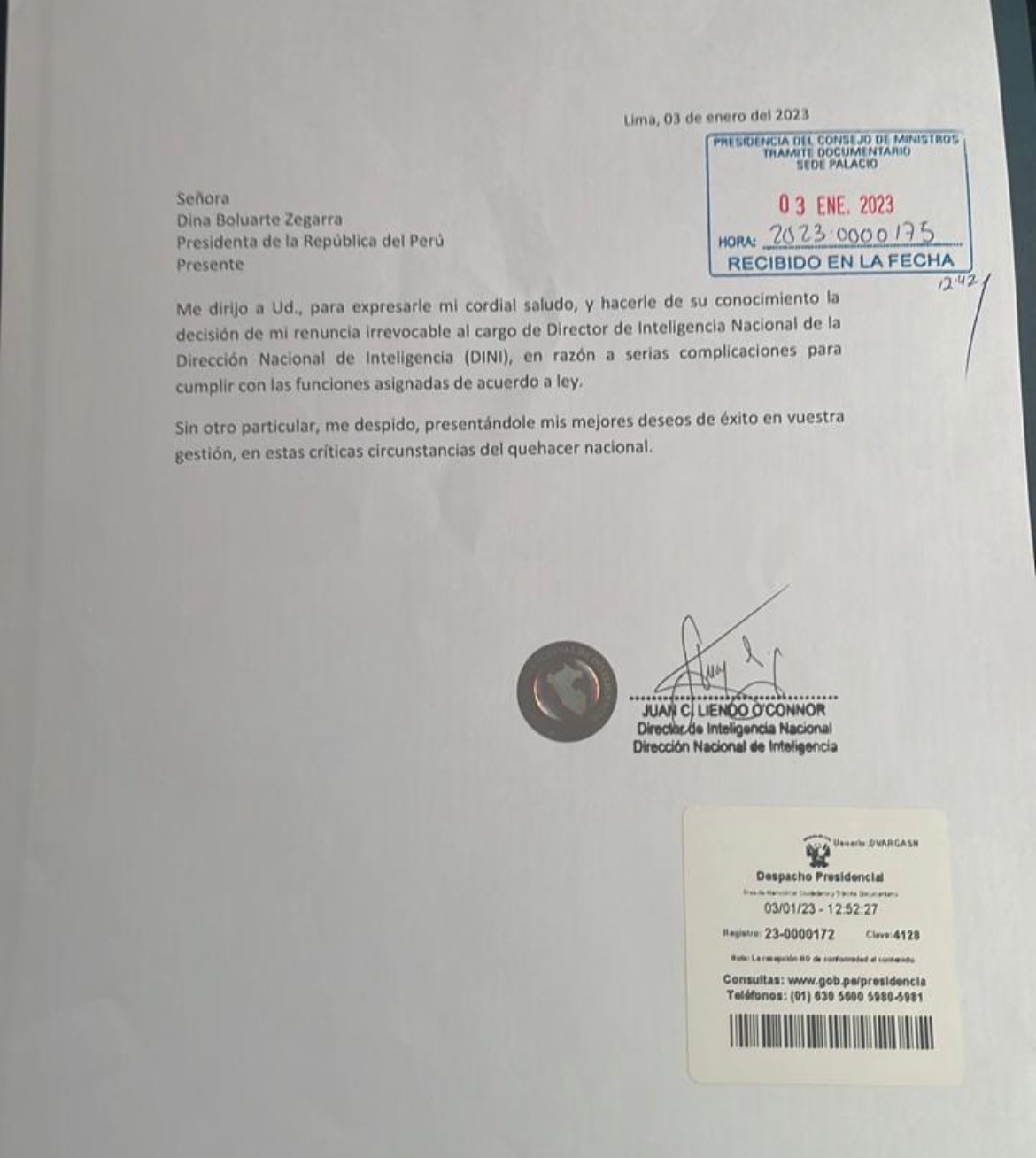 Renuncia de Juan Carlos Liendo