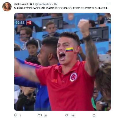 Memes Shakira tras la derrota de España contra Marruecos en el Mundial de Qatar 2022. Tomada de Twitter