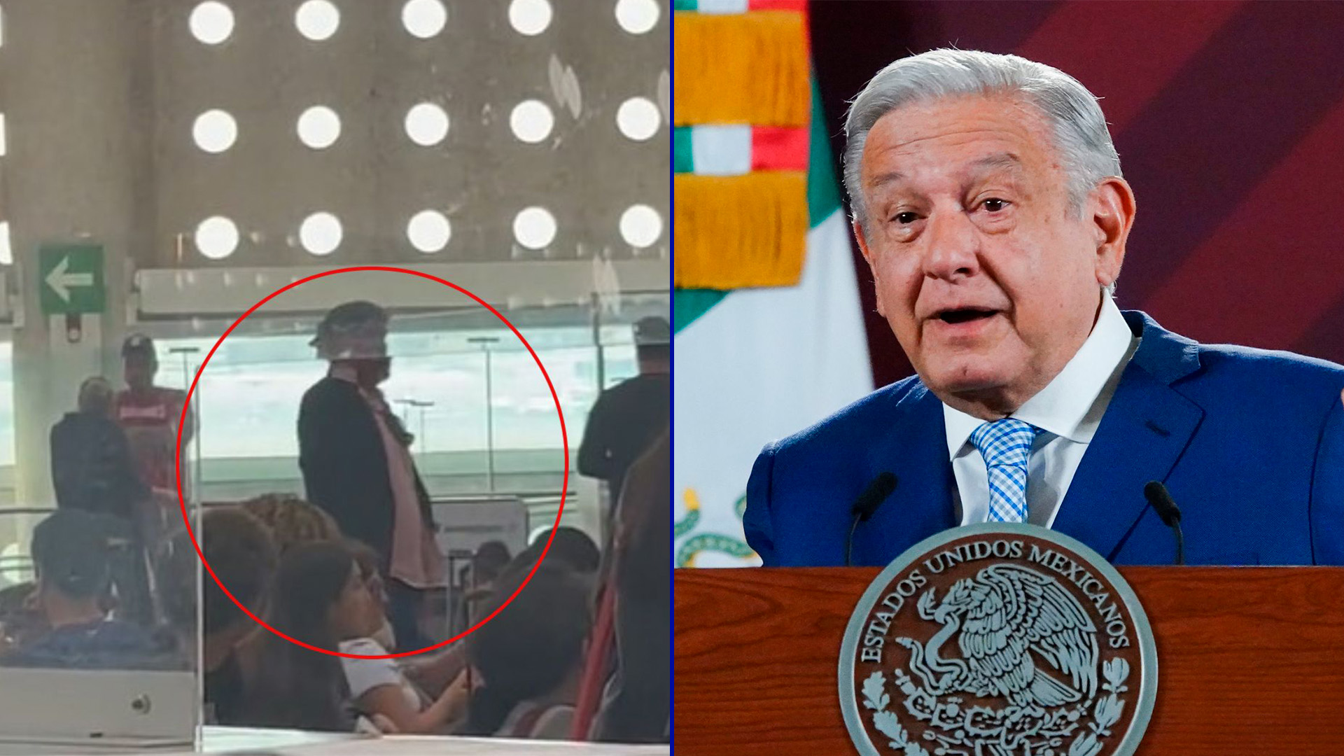 Hombre explotó contra la “4T” en el AICM; López Obrador reaccionó al “escándalo” 