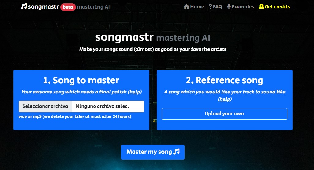 El sitio web de Songmaster, que usa IA para remasterizar canciones, fue calificado por la RIAA como promotor y facilitador de la piratería. (Captura)