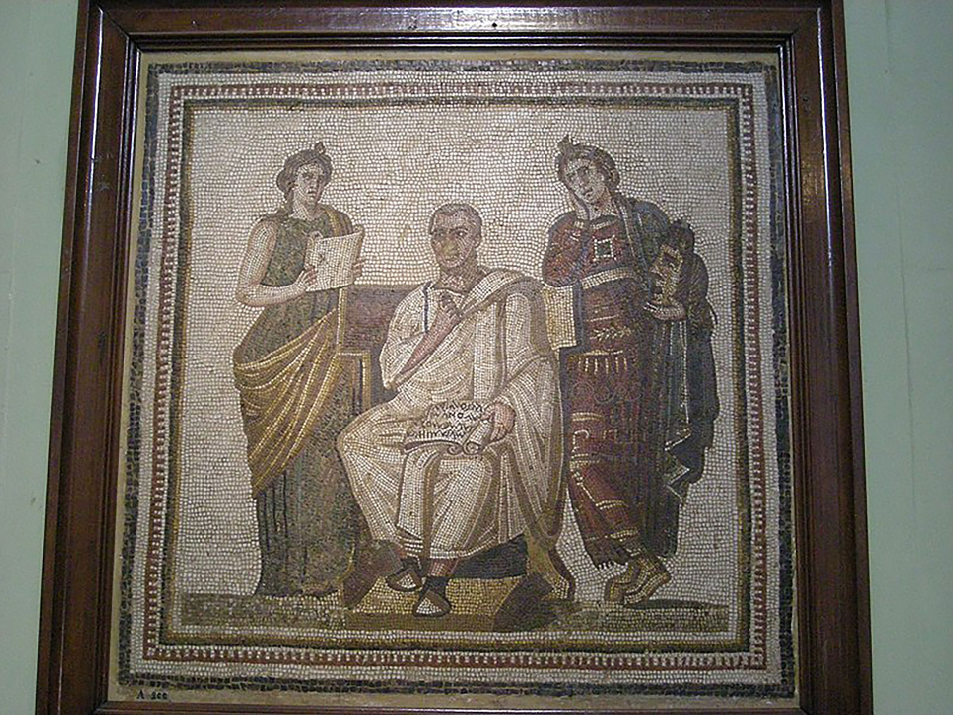 Mosaico con el poeta latino Virgilio junto a Clío, y Melpómene Museo Nacional del Bardo, Túnez) 