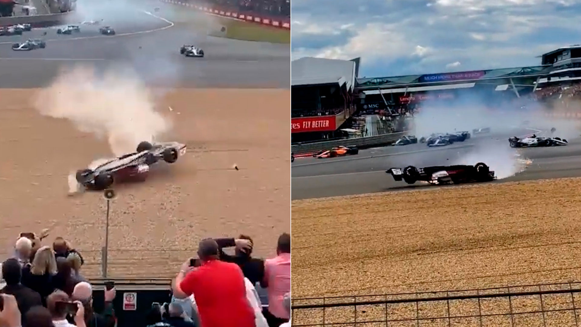 Susto, gritos y corridas: todos los videos del brutal accidente de Guanyu Zhou en la Fórmula 1