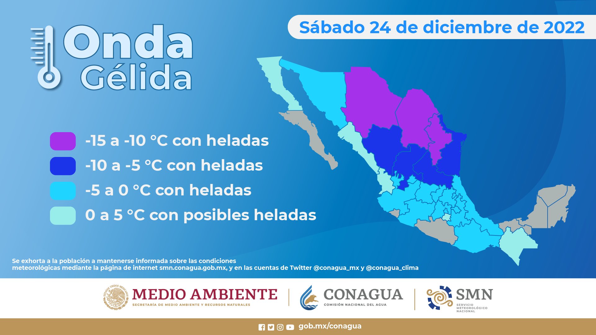 Frente frío 19 en México llegó el pasado 23 de diciembre  (Conagua)