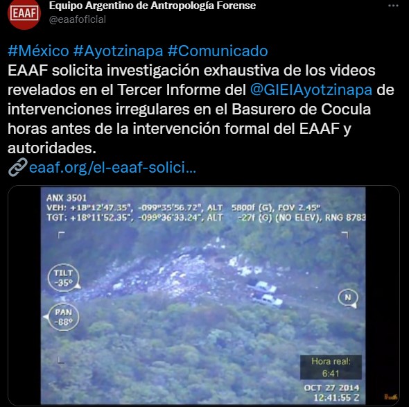 El equipo forense se pronunció a través de un comunicado de prensa (Foto: Twitter/@eaafoficial)