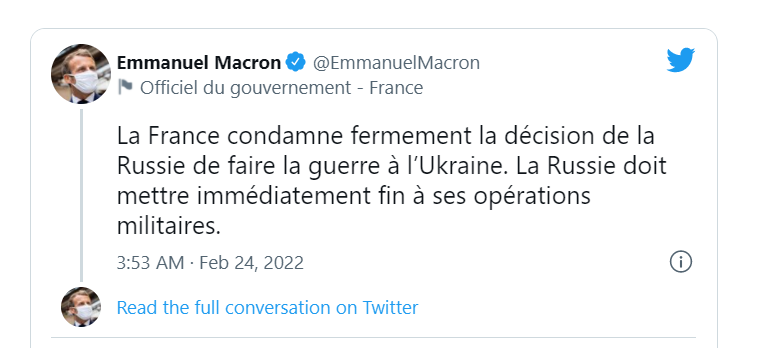 El mensaje de condena del presidente francés