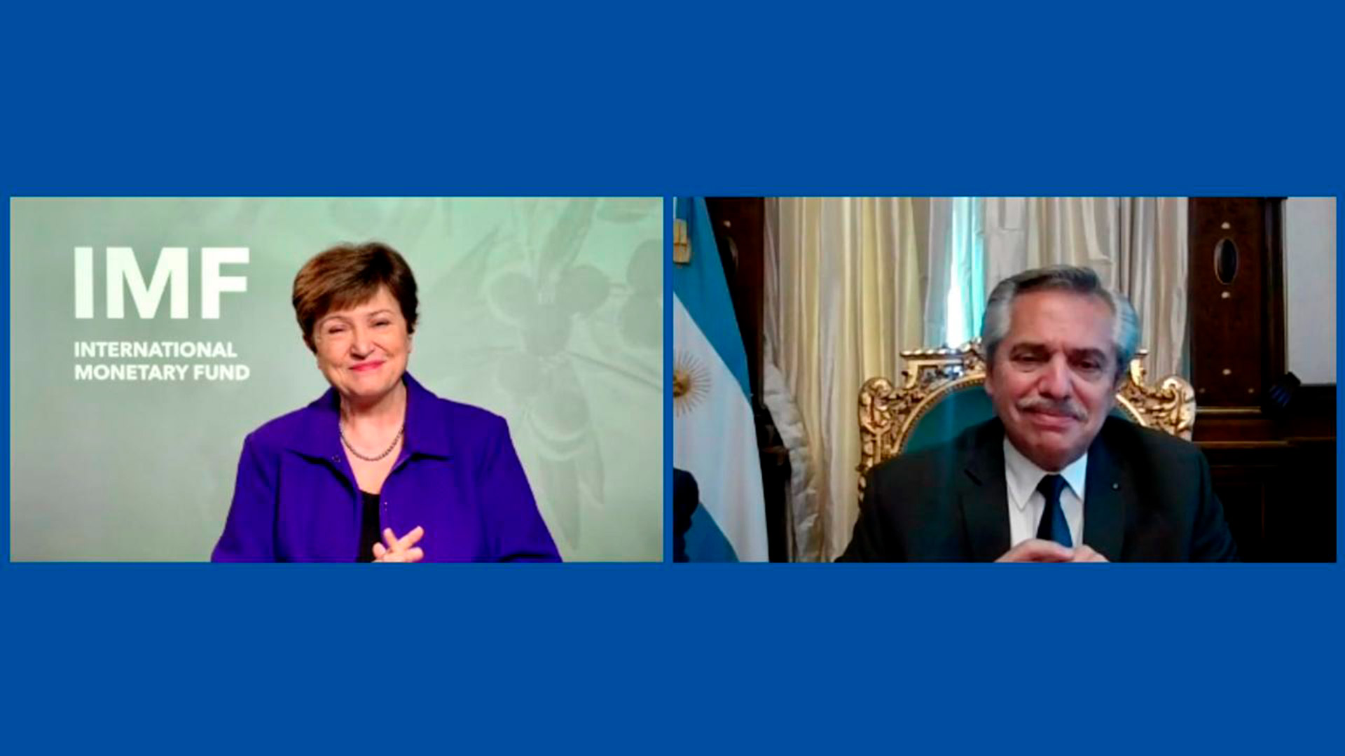 Alberto Fernández y Kristalina Georgieva durante su último encuentro virtual para tratar la relación de Argentina con el FMI