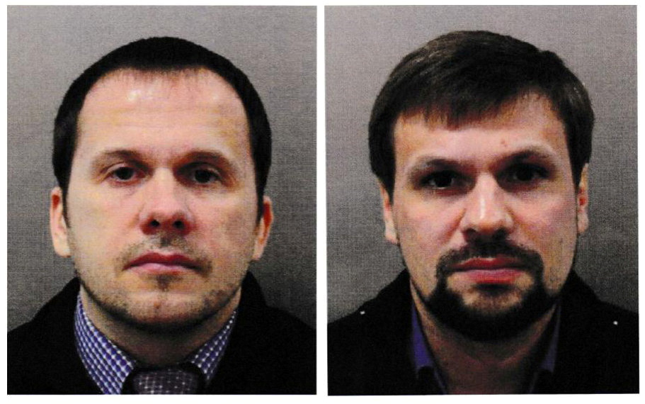 Dos hombres que usan los alias Alexander Petrov y Ruslan Boshirov, acusados formalmente en Gran Bretaña de intentar asesinar al exoficial de inteligencia ruso Sergei Skripal y a su hija Yulia en 2018, son vistos en una imagen entregada por la Policía Metropolitana en Londres, Reino Unido. Ambos son miembros de la temible Unidad 29155 del GRU (Reuters)