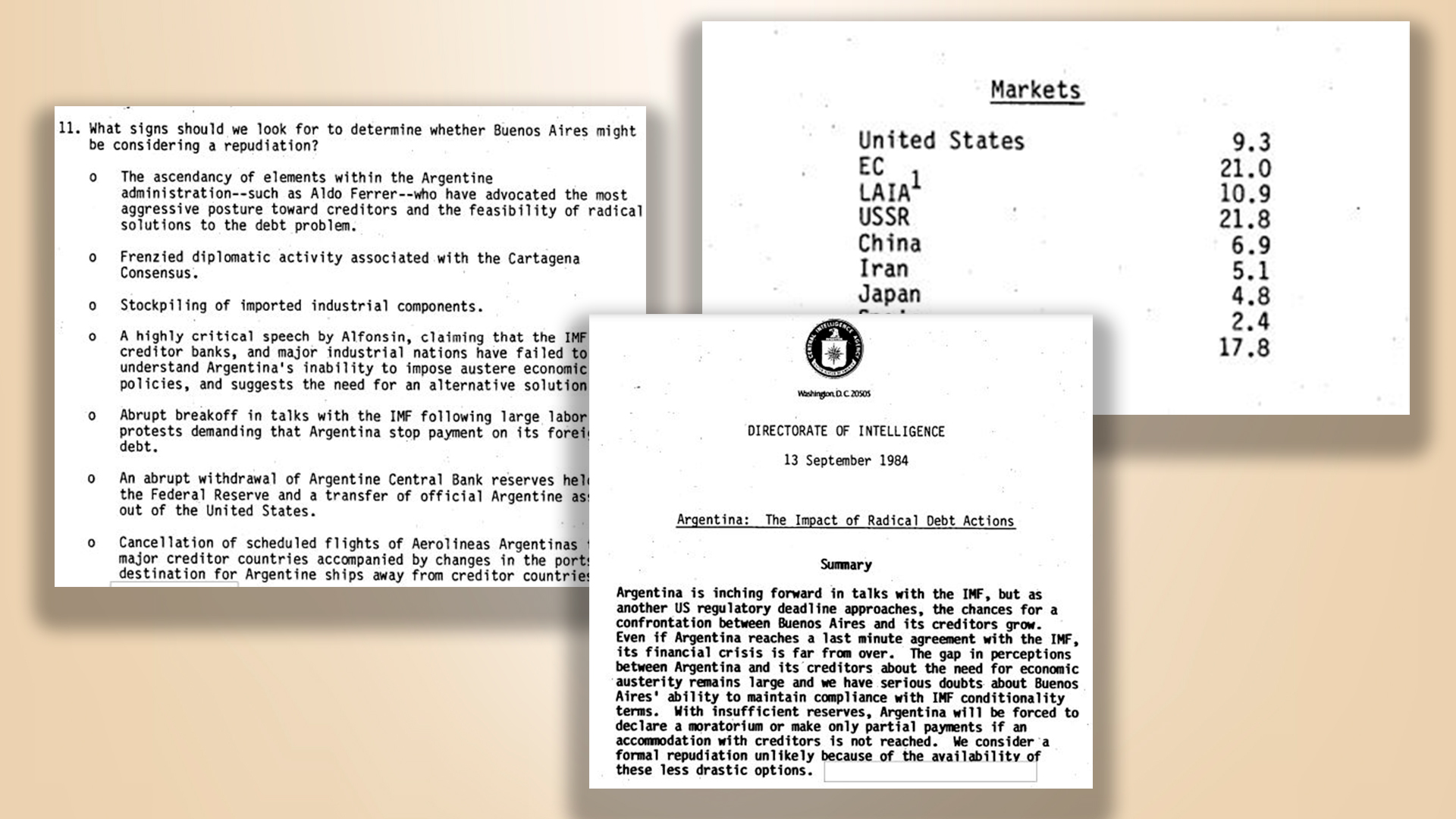 Partes del primer documento de la CIA, de septiembre de 1984