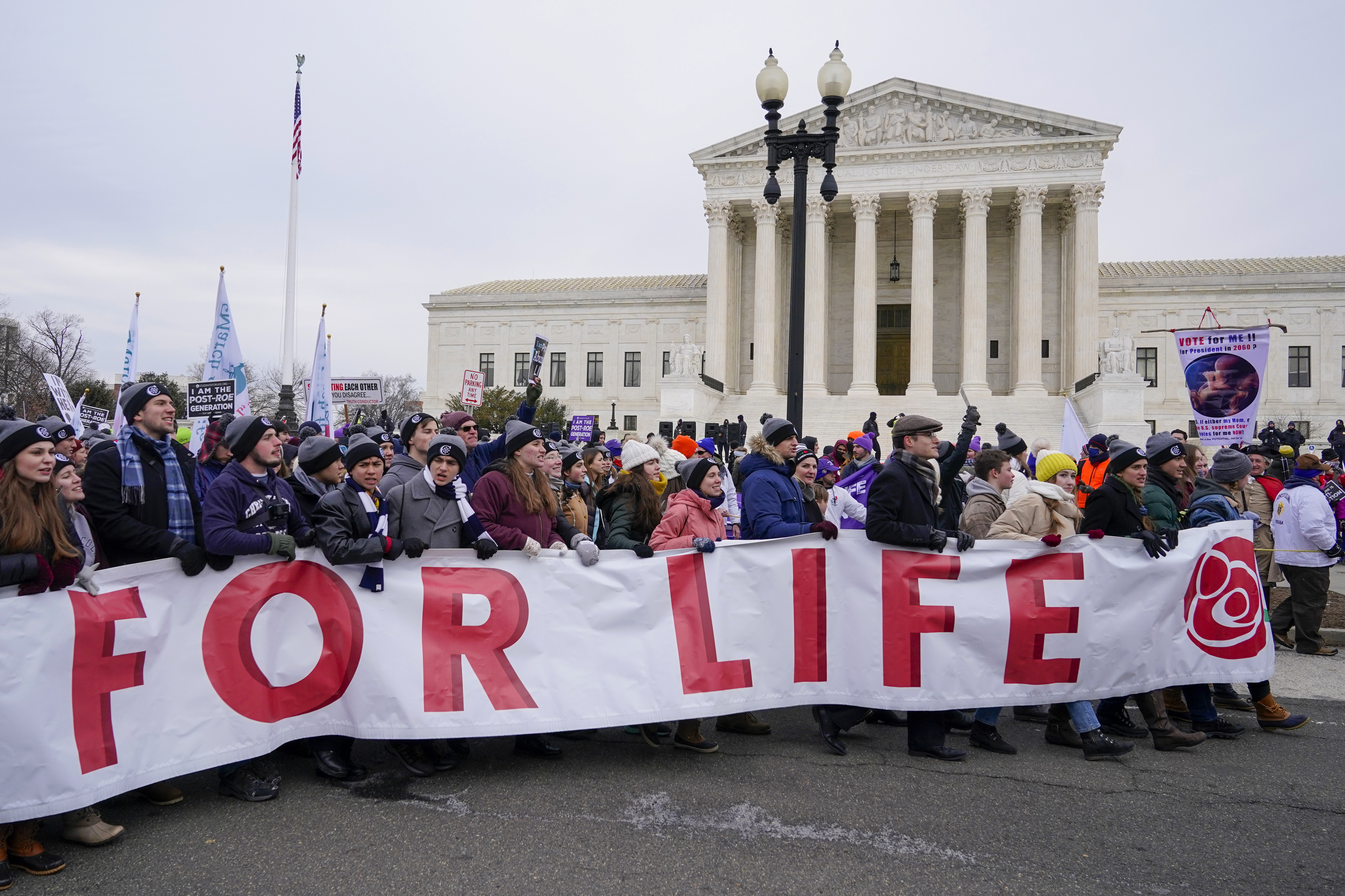 FILE - The March for Life gathers outside the Supreme Court, Washington, Jan. 21, 2022. The annual march will take place on Friday, Jan. 20, 2023. (AP Photo/Patrick Semansky, File)