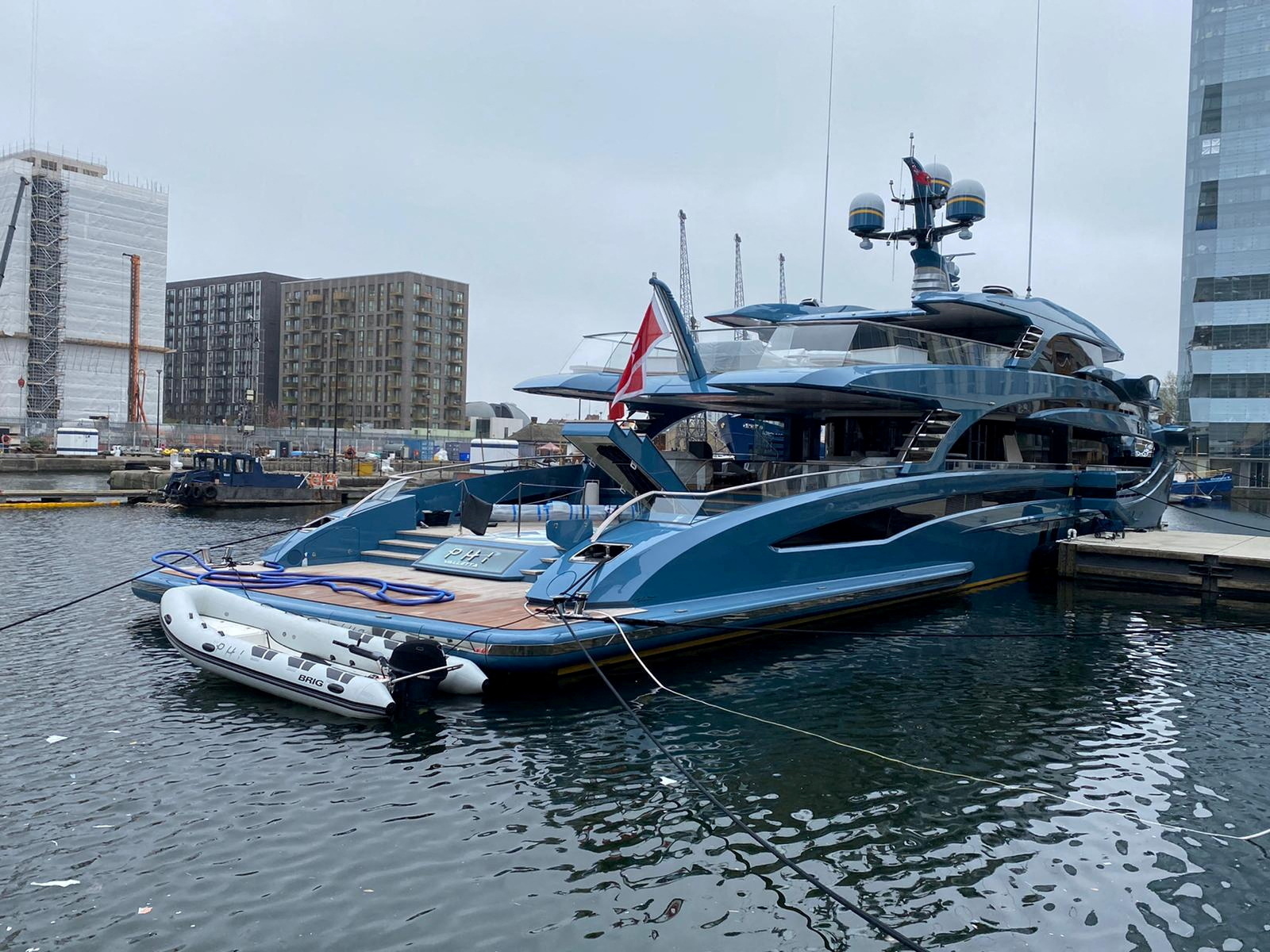 Russian-owned super-yacht Phi is seen after being detained by National Crime Agency's Combating Kleptocracy Cell in Canary Wharf