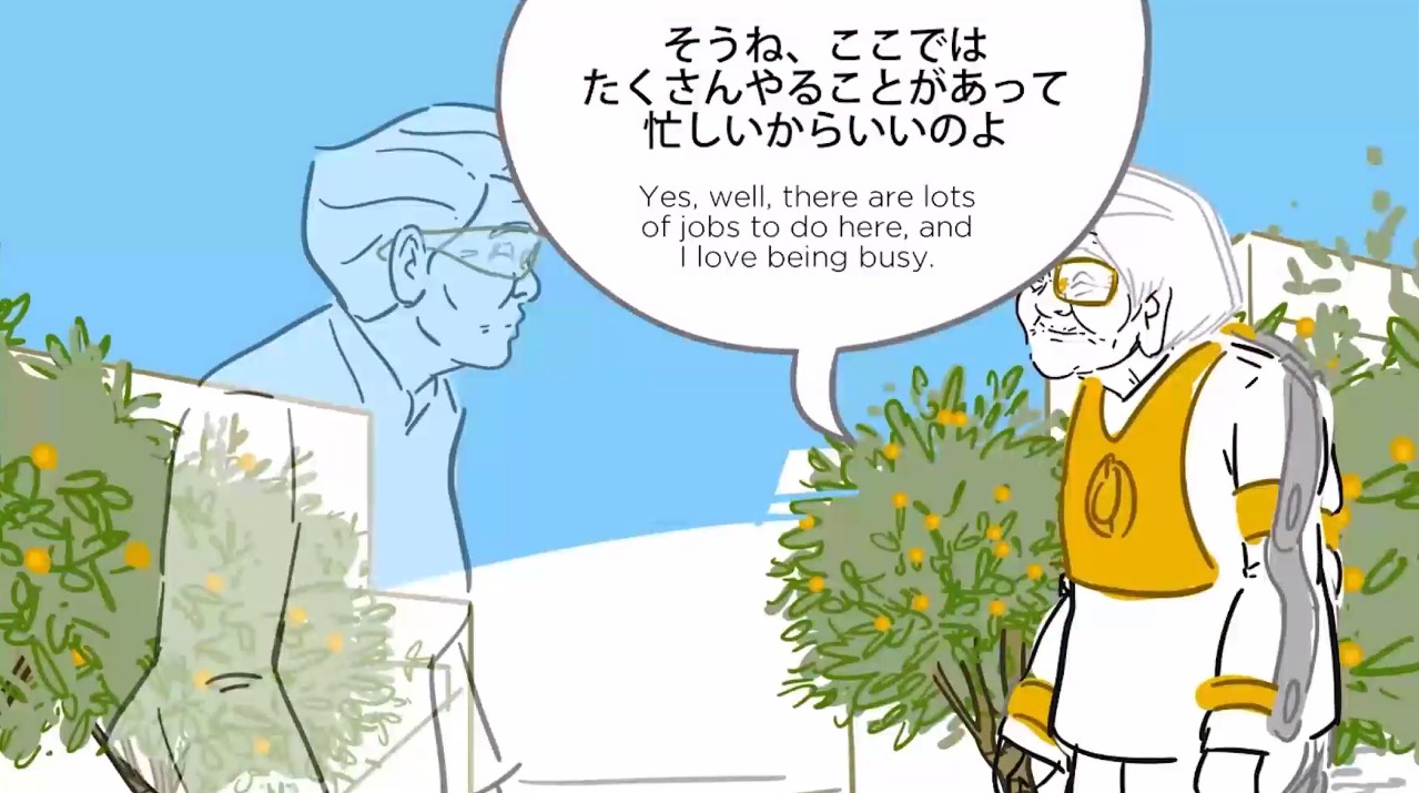 Esta es una captura de la animación de Toyota sobre el exoesqueleto y el visor (Foto: Conferencia Hacia la realización de una coexistencia entre humanos y robots/ Robotics Research Unit de R-Frontier Division Toyota Motor Corporation)