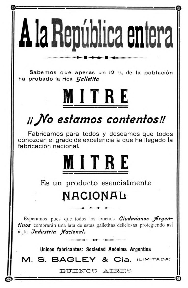 Aviso de galletitas Mitre, 1903.