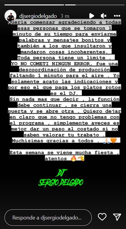 Sergo Delgado se pronuncia en redes. (Foto: Instagram/@djsergiodelgado)