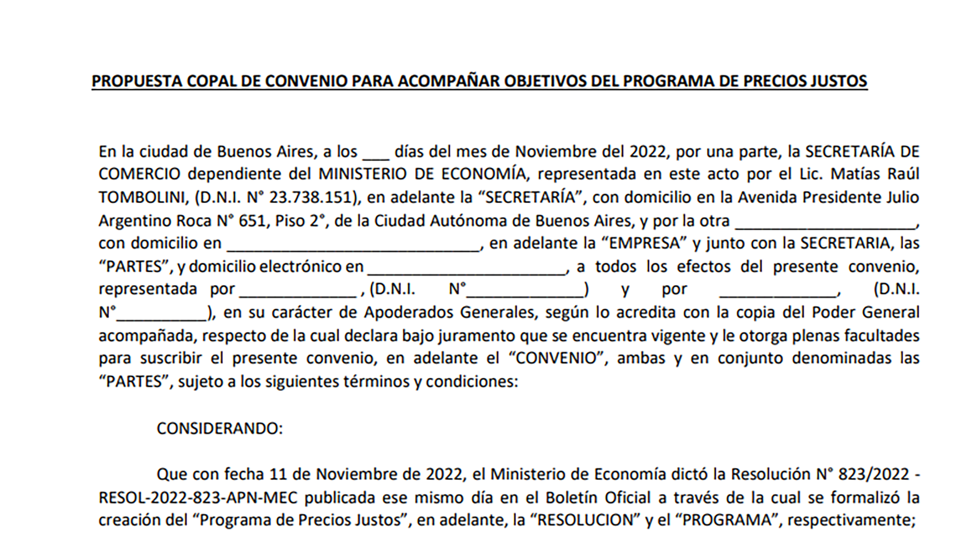 Esta es la propuesta de cambios al modelo de convenio de Precios Justos que Copal le envió ayer al secretario de Comercio, Matías Tombolini