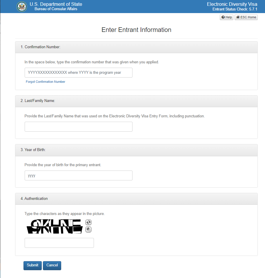 Entrada de información lotería de visas 2024 a Estados Unidos