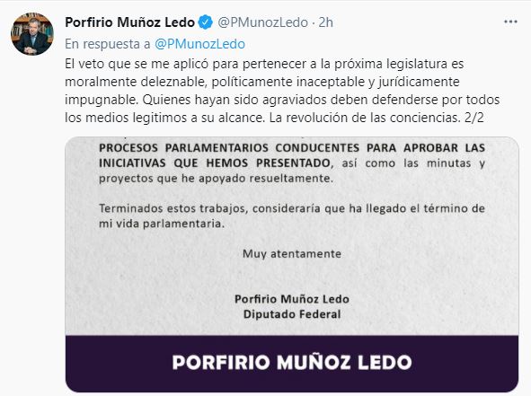 Porfirio Muñoz Ledo condenó la asignación de candidatos para la jornada electoral del 2021 (Foto: Twitter/@PMunozLedo)