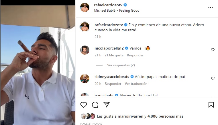 Rafael Cardozo y su mensaje en Instagram.