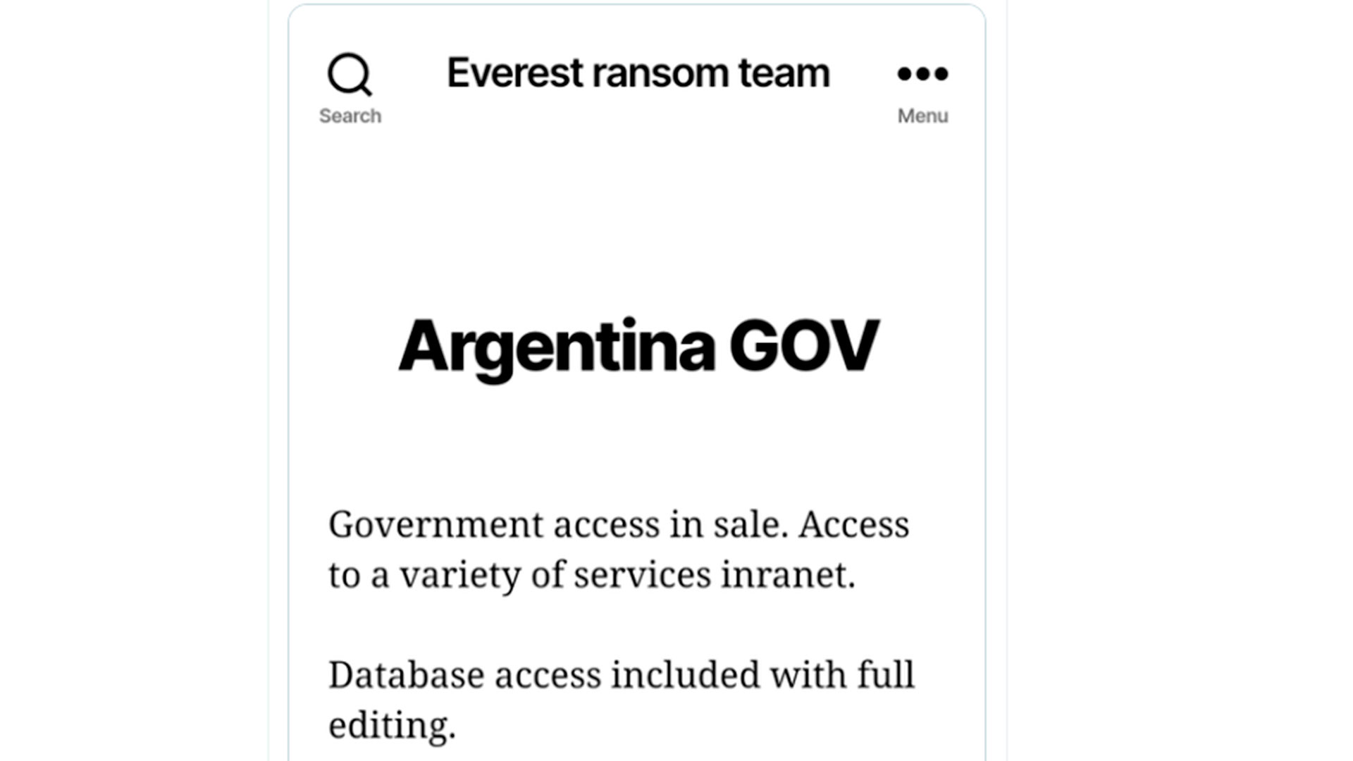 Hackers ofrecen acceso a documentos y bases de datos del gobierno argentino