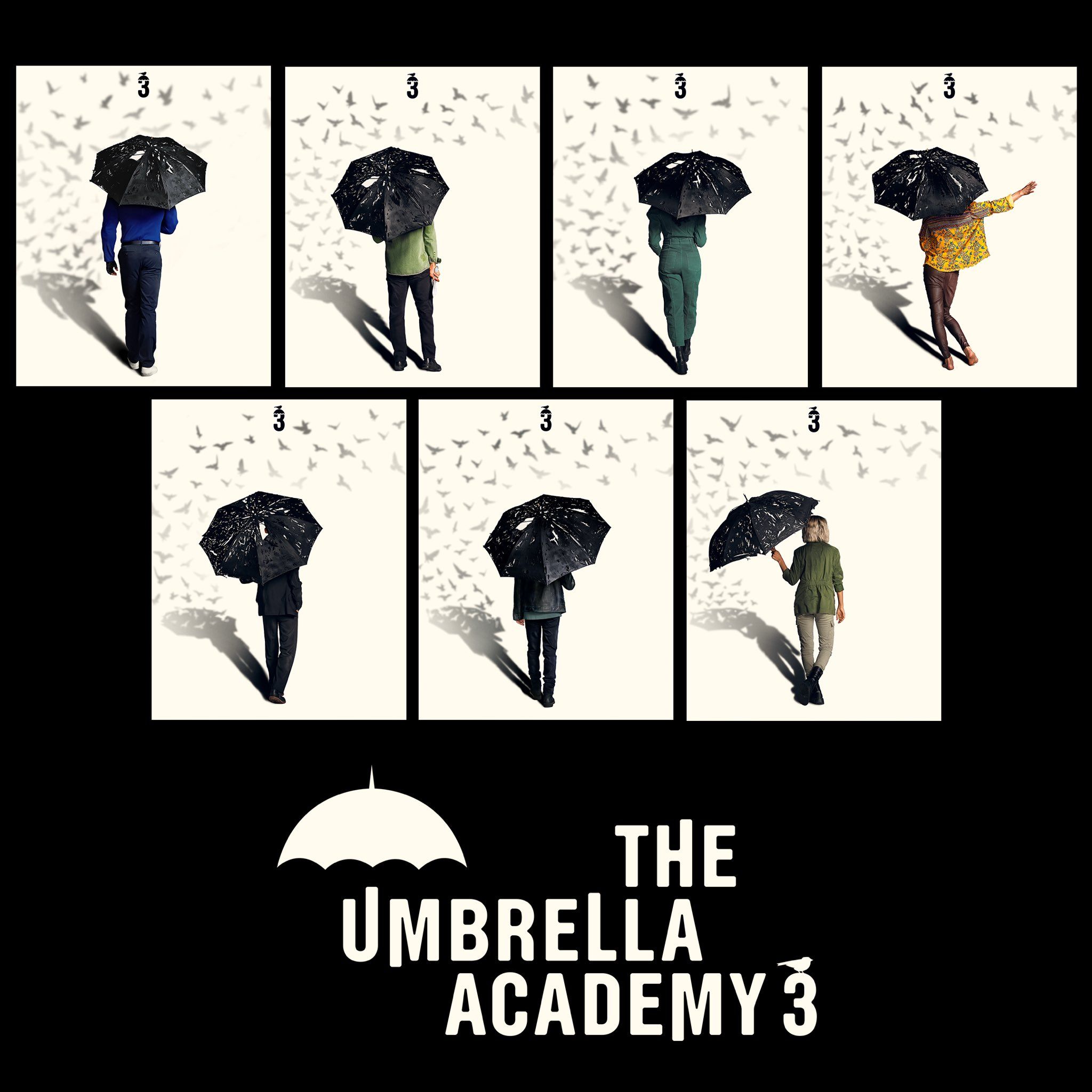 Pósteres oficiales de la tercera temporada de "The Umbrella Academy". (Netflix)
