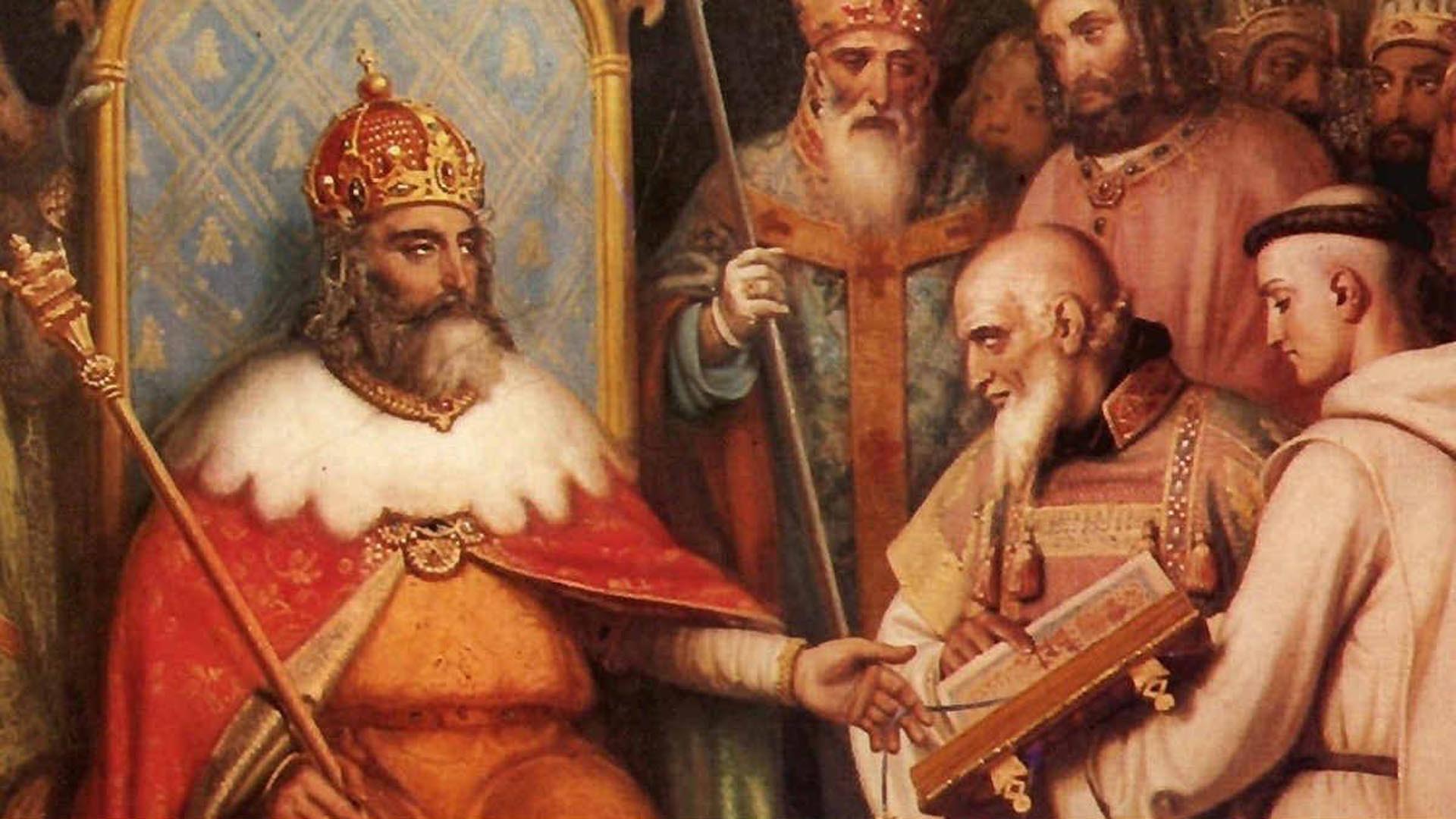 La canonización de Carlomagno fue obra del antipapa Pascual II. Aunque la Iglesia no la ratificó, toleró el culto al Emperador