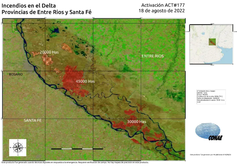 Hectáreas quemadas en el Delta del Paraná. Fuente: CONAE